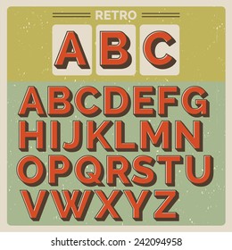 Retro vector latin type/ font / alphabet on scratched backdrop. Vintage bold typography