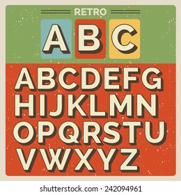 Retro vector latin type/ font / alphabet on scratched backdrop. Vintage bold typography