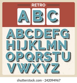 Retro vector latin type/ font / alphabet on scratched backdrop. Vintage bold typography