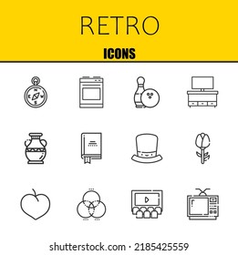 retro vector line icons set. compass, oven and bowling Icons. Thin line design. Modern outline graphic elements, simple stroke symbols stock illustration