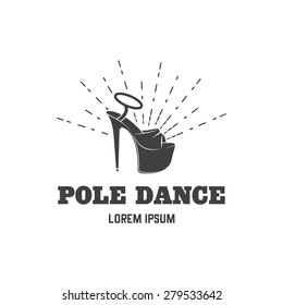 Retro vector logo for strip  plastic (pole dance). Shoes with high heels