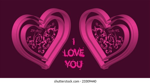 retro vector lovely hearts with grunge branches