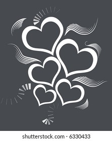 retro vector lovely hearts with grunge circles and branches