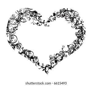 retro vector lovely hearts with grunge branches and swirls
