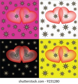 retro vector lovely hearts textures with star shapes