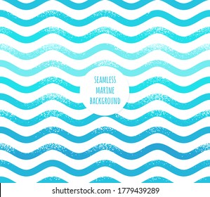 Retro vector marine background. Grunge striped vest seamless pattern. Sea waves, curved stripes. Blue and turquoise colors