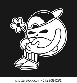 Conjunto de diseño de personajes de dibujos animados de mascota de Vector retro. Diseño de dibujos animados de Vector blanco y negro. Diseño de ropa y carteles