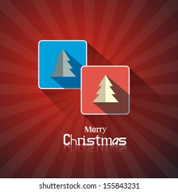 Retro Vector Merry Christmas Dark Red Background With Abstract Paper Trees 