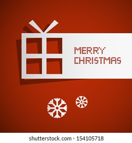 Retro Vector Merry Christmas Theme - Present Made From Paper on Red Background