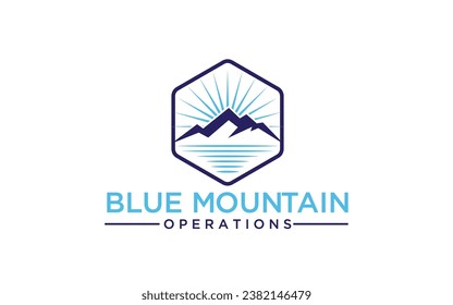 Retro Vector of mountain and Sun Vintage Logo Template	
