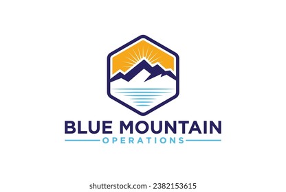 Retro Vector of mountain and Sun Vintage Logo Template	
