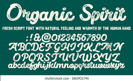 Retro vector 'Organic Spirit' brush script lettering font, handwritten calligraphic alphabet