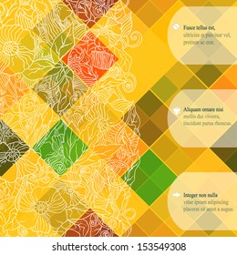 Retro vector pattern. Plaid background. Colorful mosaic banner. Repeating geometric tiles with colored  rhombus. Geometric floral retro background with place for your text.