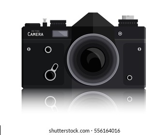 Retro Vector Photo Black Camera Isolated on White Background