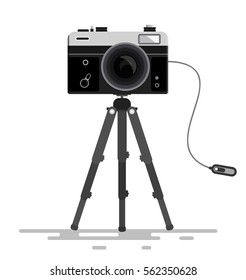 Retro Vector Photo Camera on Tripod Isolated on White Background