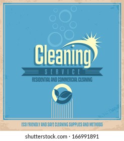 Retro vector poster template for professional residential and commercial cleaning service company. 