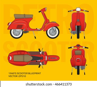 Retro vector scooter blueprint