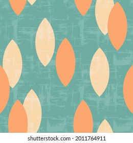 Retro vector seamless pattern with abstract leaf shapes. Textured vintage style background.