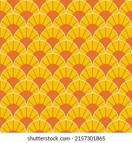 Retro vector seamless pattern. Geometric shape sun background 60s and 70s aesthetic style. Perfect for home decor, wrapping paper fabric and wallpaper design.