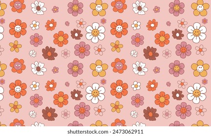 retro vector seamless pattern texture vintage 70's and 60's style pink orange great for wallpaper background fabric projects.