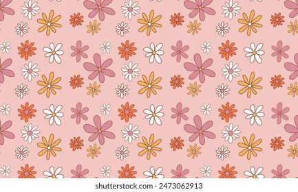 retro vector seamless pattern texture vintage 70's and 60's style pink orange great for wallpaper background fabric projects.