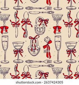 Retro vector seamless pattern with wedding icons on light background for wedding invitation, paper, fabric and other printing, web projects.