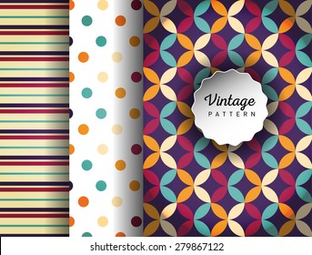 Retro vector seamless patterns. Endless texture can be used for wallpaper, pattern fills, web page background. Set of colorful geometric ornaments. Pattern for cafe, sweet-shop, pastry shop