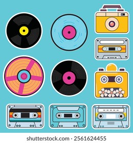 Retro Vector Set: Hand-Drawn Cassettes and Discs Elements