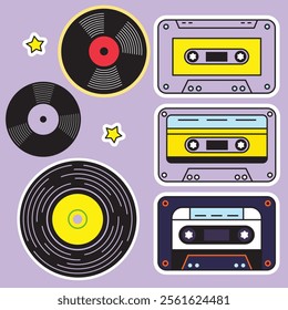 Retro Vector Set: Hand-Drawn Cassettes and Discs Elements