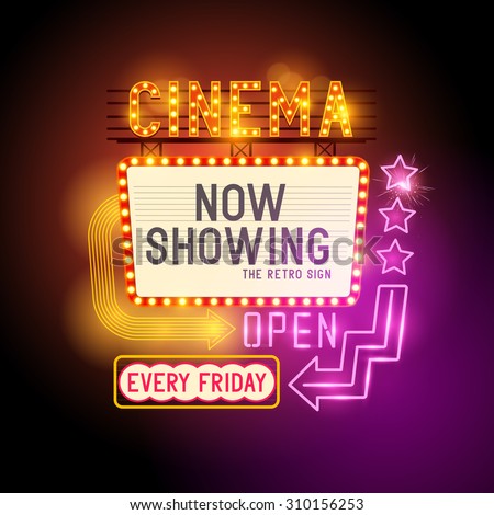 Retro vector sign with glowing neon lights.