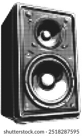 Altavoz de sonido de Vector retro aislado grunge halftone punteado vintage recorte elemento de collage de música para el diseño de medios mixtos