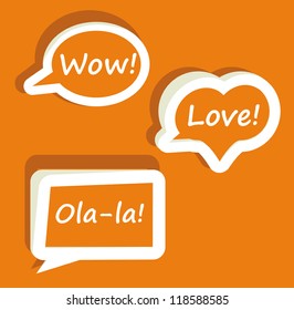 Retro Vector speech bubble for dialogue with text Wow love Ola-la easy to change   Orange icons