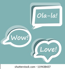 Retro Vector speech bubble for dialogue with text Wow love Ola-la easy to change   blue icons template for presentation