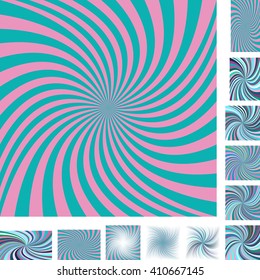 Retro vector spiral design background set. Different color, gradient, screen, paper size versions.