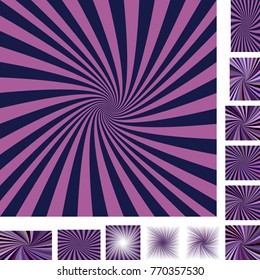 Retro vector spiral design background set. Different color, gradient, screen, paper size versions.