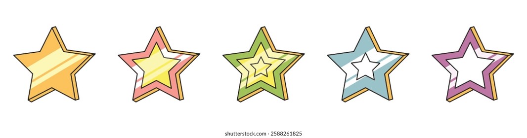 Retro vector star icon set. Superstar, popularity, famous, award.  Retro design elements and signs for party.