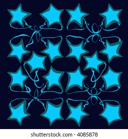 retro vector stars and branches pattern