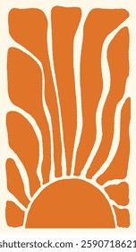 Retro Vector Sun Illustration, Abstract Geometric Summer Boho Background for Holiday Brochures and Designs