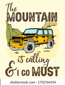 retro vector t shirt design with mountain jeep car vector illustration vintage t-shirt