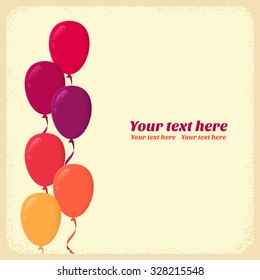 Retro vector template with colorful balloons. Place for your text. Design for poster, invitation, card, banner, gift certificate 