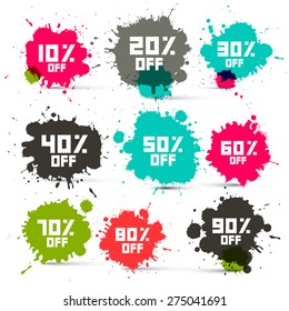 Retro Vector Transparent Colorful Discount Sale Splashes Set Isolated on White Background