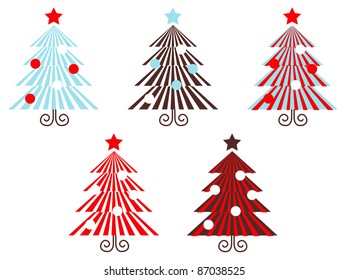 Retro vector Trees collection isolated on white ( red striped )