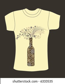 retro vector t-shirt design with flowers on the bottle