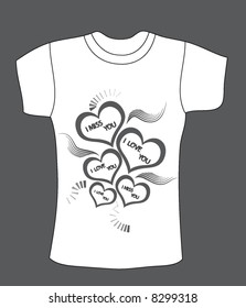 retro vector t-shirt design with lovely hearts