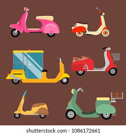 Retro vector vespa scooter motorcycle travel design motorbike delivery vehicle illustration.