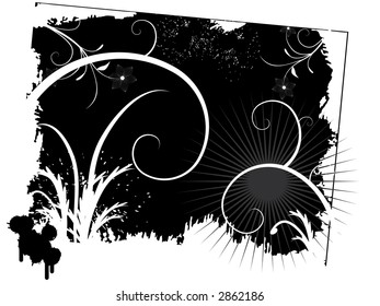 Retro vector vine foliage framed by a grunge background.