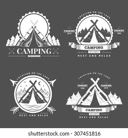 Retro vector vintage camp label and logo graphics. Camping outdoor, adventure and explorer.