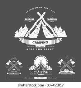 Retro vector vintage camp label and logo graphics. Camping outdoor, adventure and explorer.