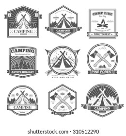 Retro vector vintage camp label and logo graphics. Camping outdoor, adventure and explorer.