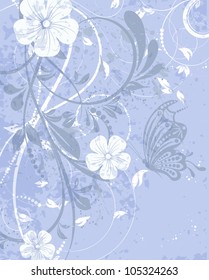 Retro vector wedding invitation, floral decorative abstract background, butterfly